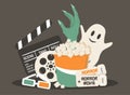 Vector illustration in a flat style on the theme of horror films, halloween movies.